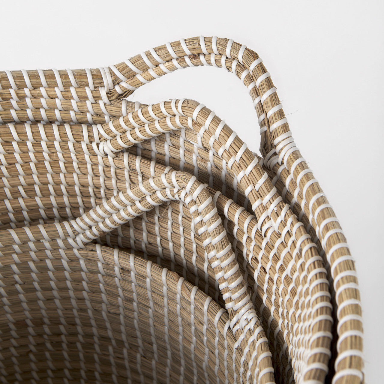 Maddie 13.8L x 13.8W X 15.0H (Set of 3) Light Brown W/White Dipped Seagrass Round Basket  W/ Handles