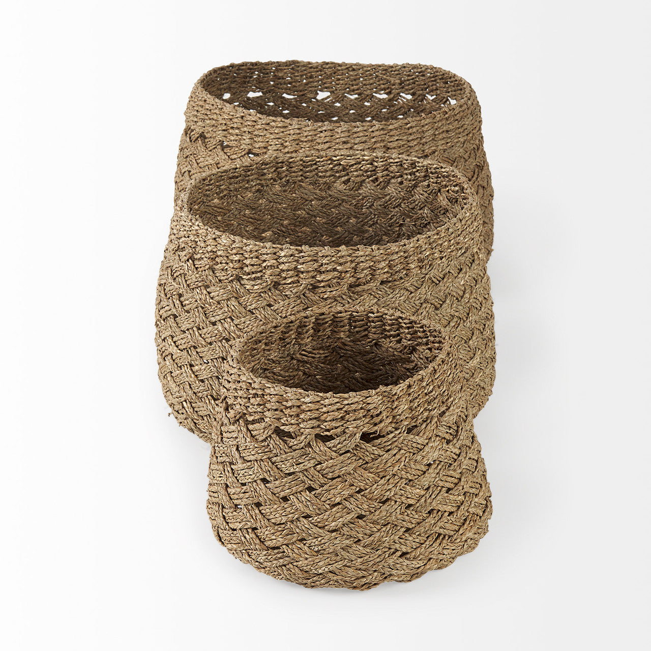 Jarek 15.0L x 15.0W x 11.8H (Set of 3) Medium Brown Seagrass Basket Cross Weave Round Basket