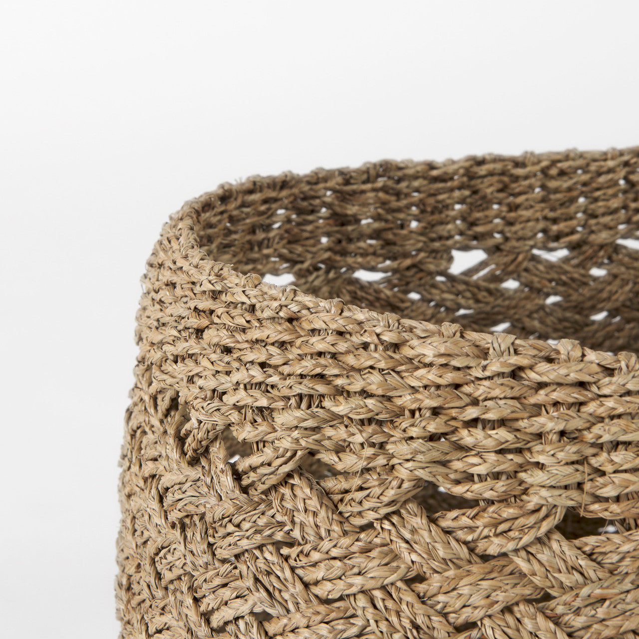 Jarek 15.0L x 15.0W x 11.8H (Set of 3) Medium Brown Seagrass Basket Cross Weave Round Basket