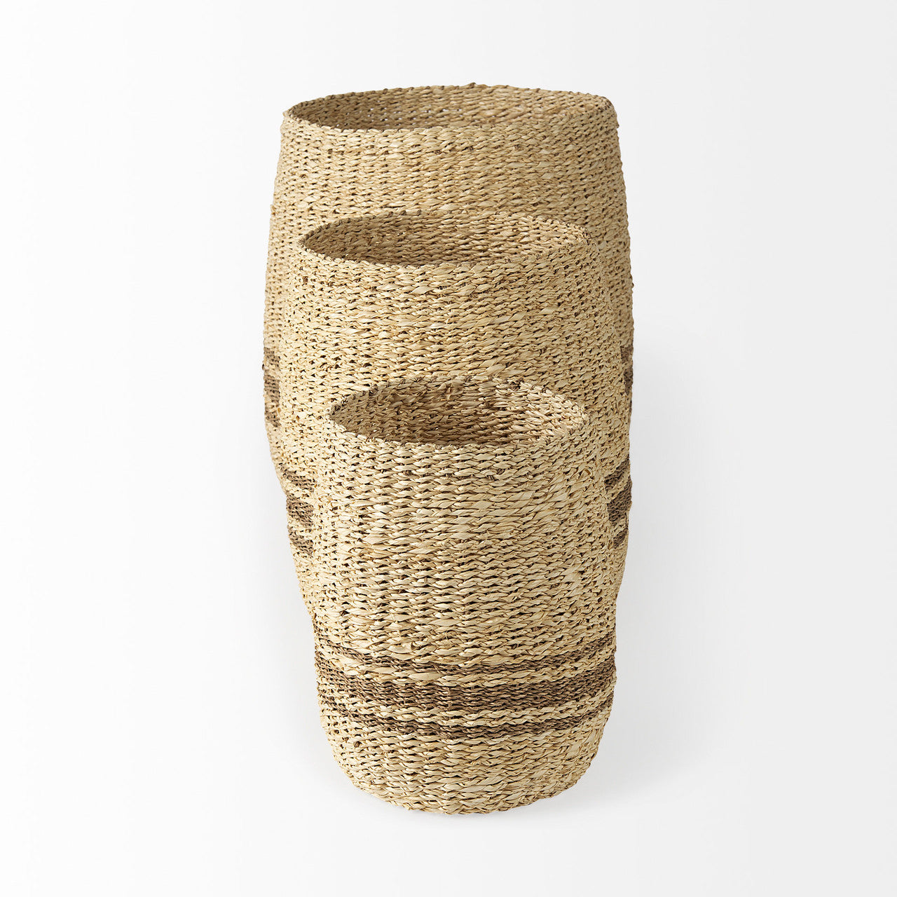 Sivannah 19.7L x 19.7W x 23.6H (Set of 3) Light Brown and Medium Brown Striped Seagrass Round Basket