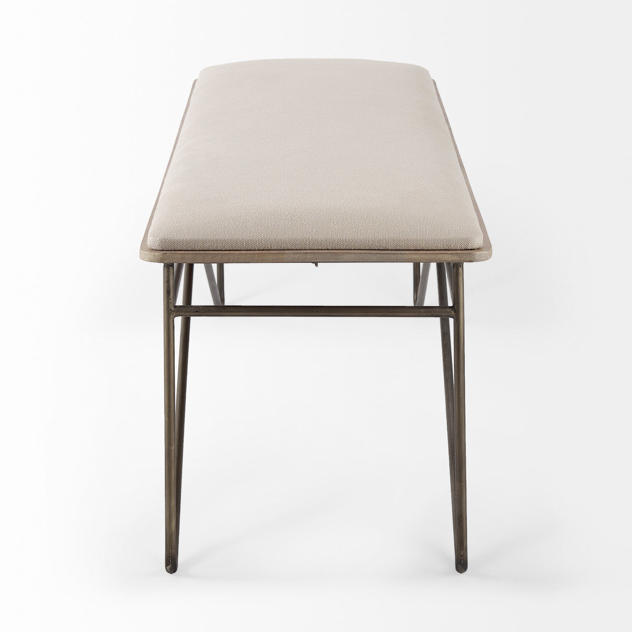 Camille 55.5L x 16.0W x 17.0H Cream Fabric Seat W/ Metal Frame Bench