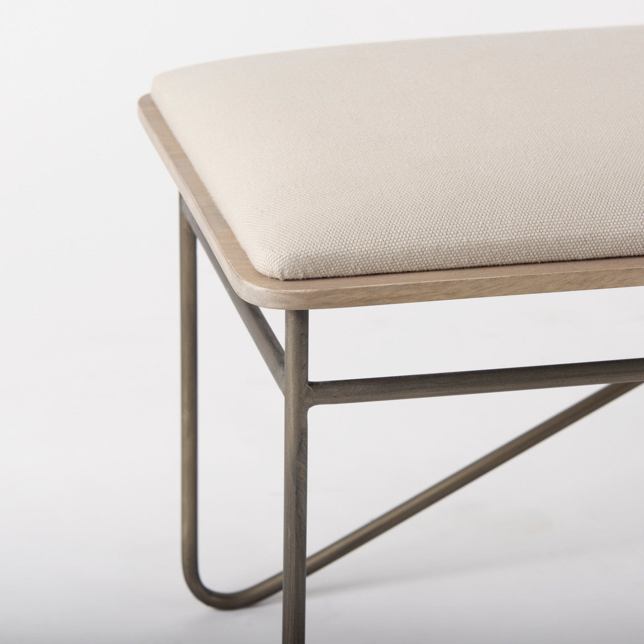 Camille 55.5L x 16.0W x 17.0H Cream Fabric Seat W/ Metal Frame Bench