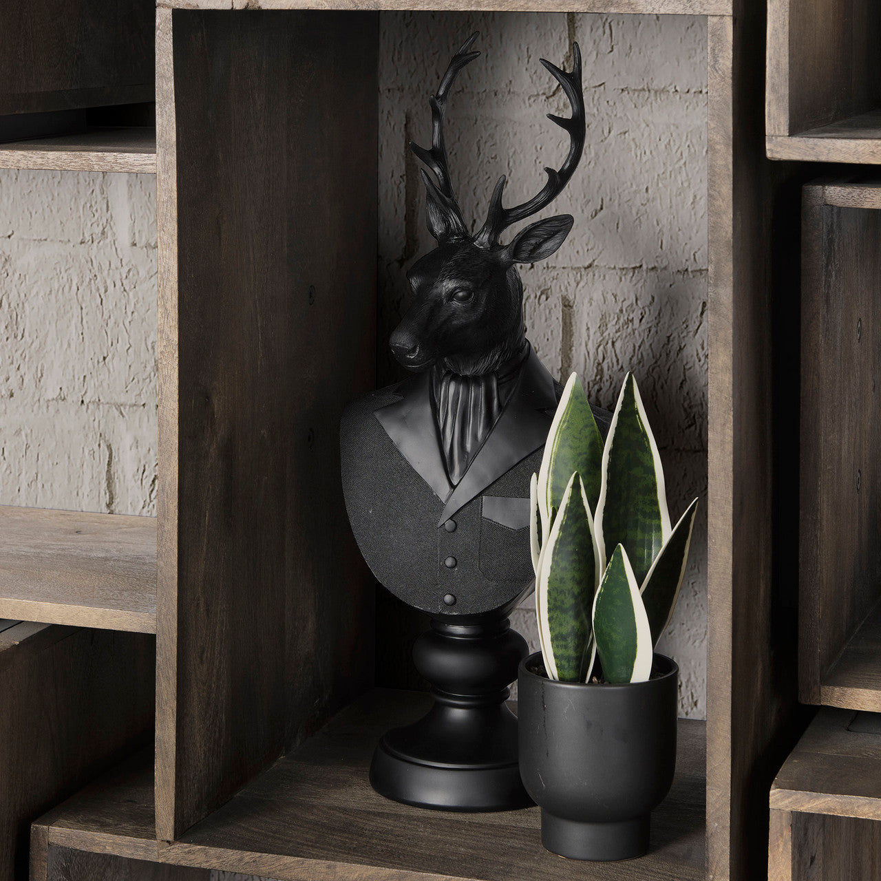 Mozart 8.2L x 6.0W x 22.5H Black Painted Resin Deer Bust