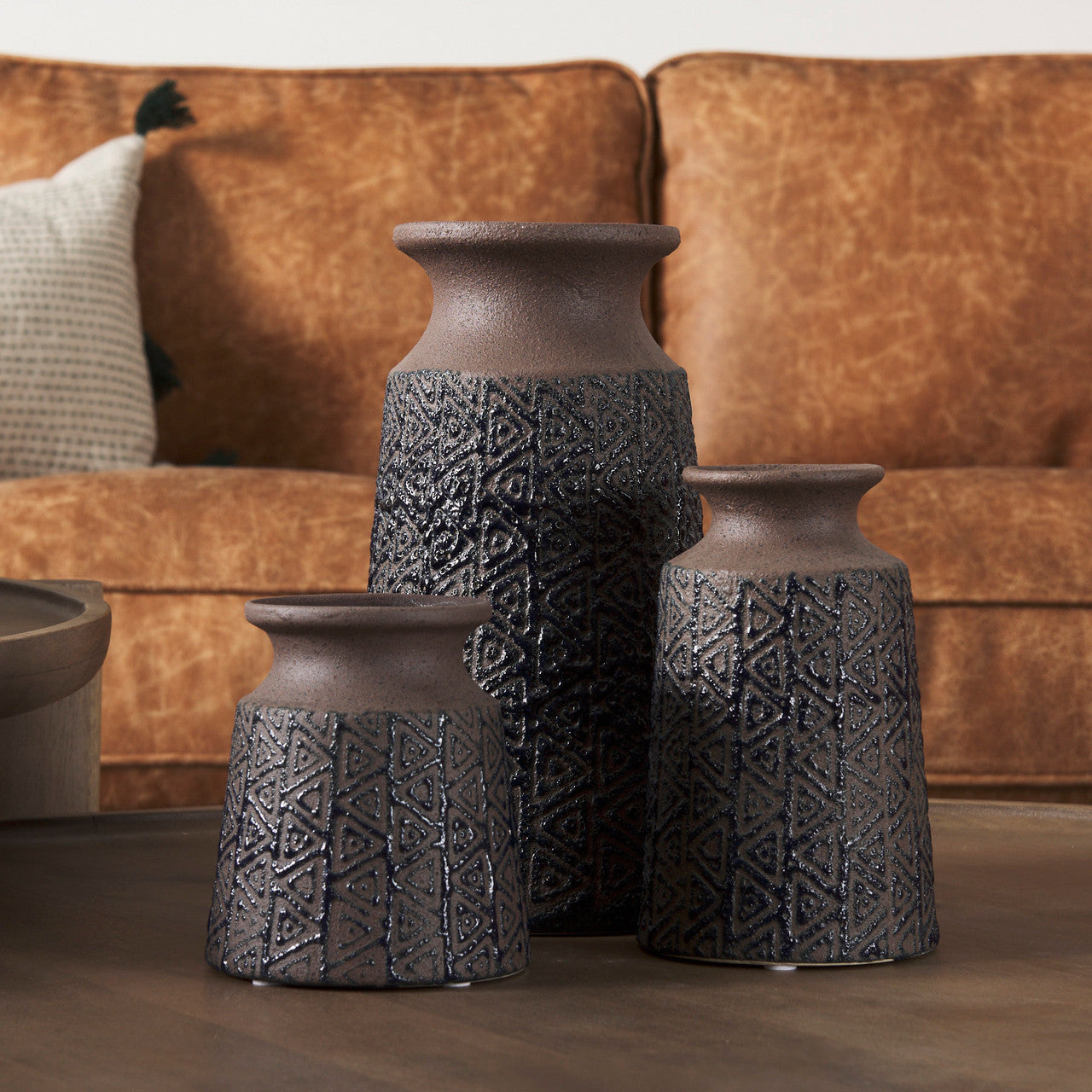 Sefina II Medium Brown/Black Patterned Ceramic Vase
