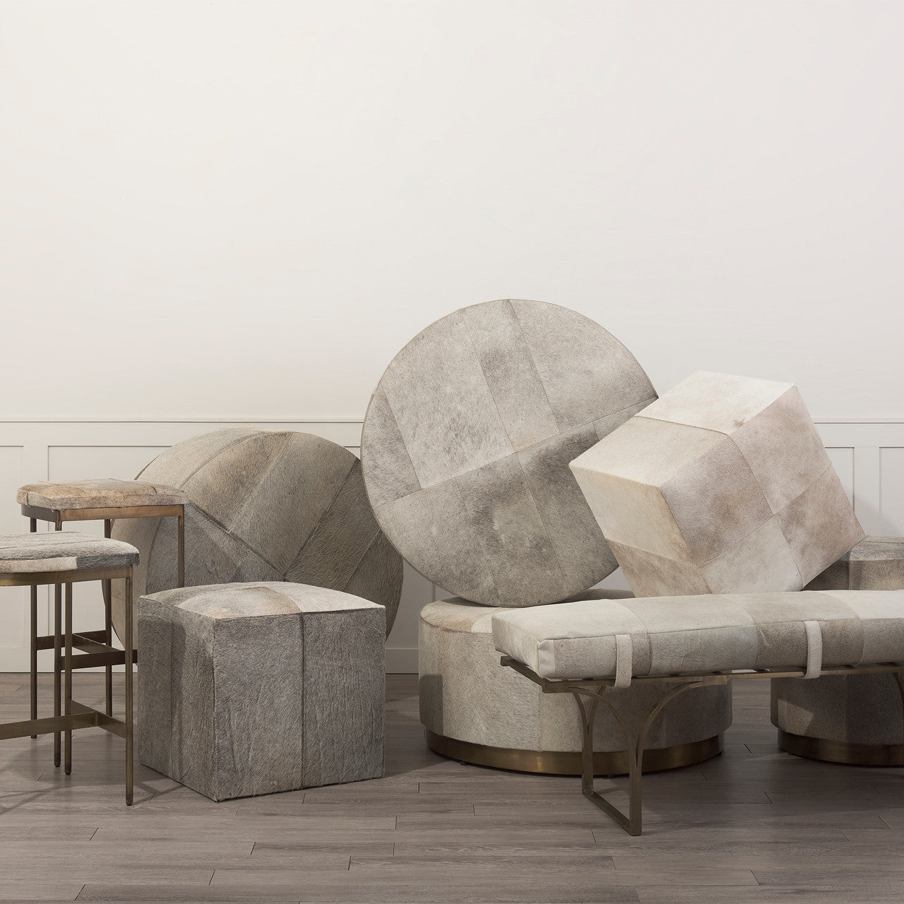 Zahavi 36" Gray Hair-On-hide W/Metal Base Ottoman