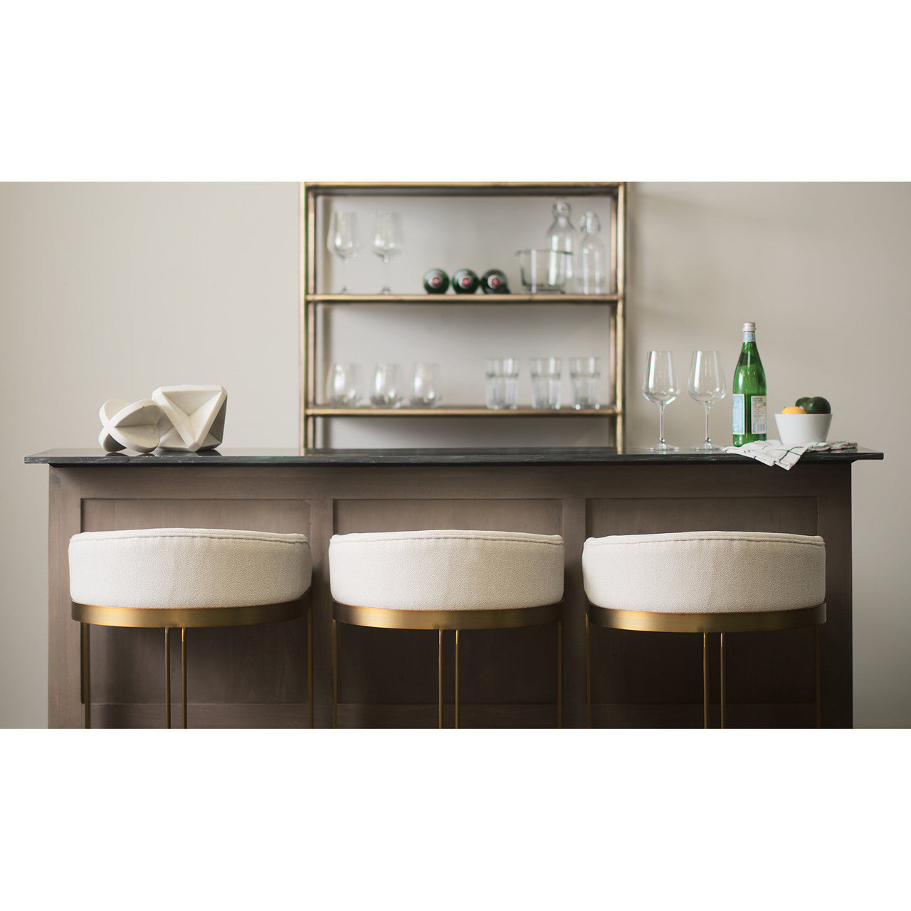 Hollyfield II Cream Fabric Seat W/ Gold Metal Base Counter Stool
