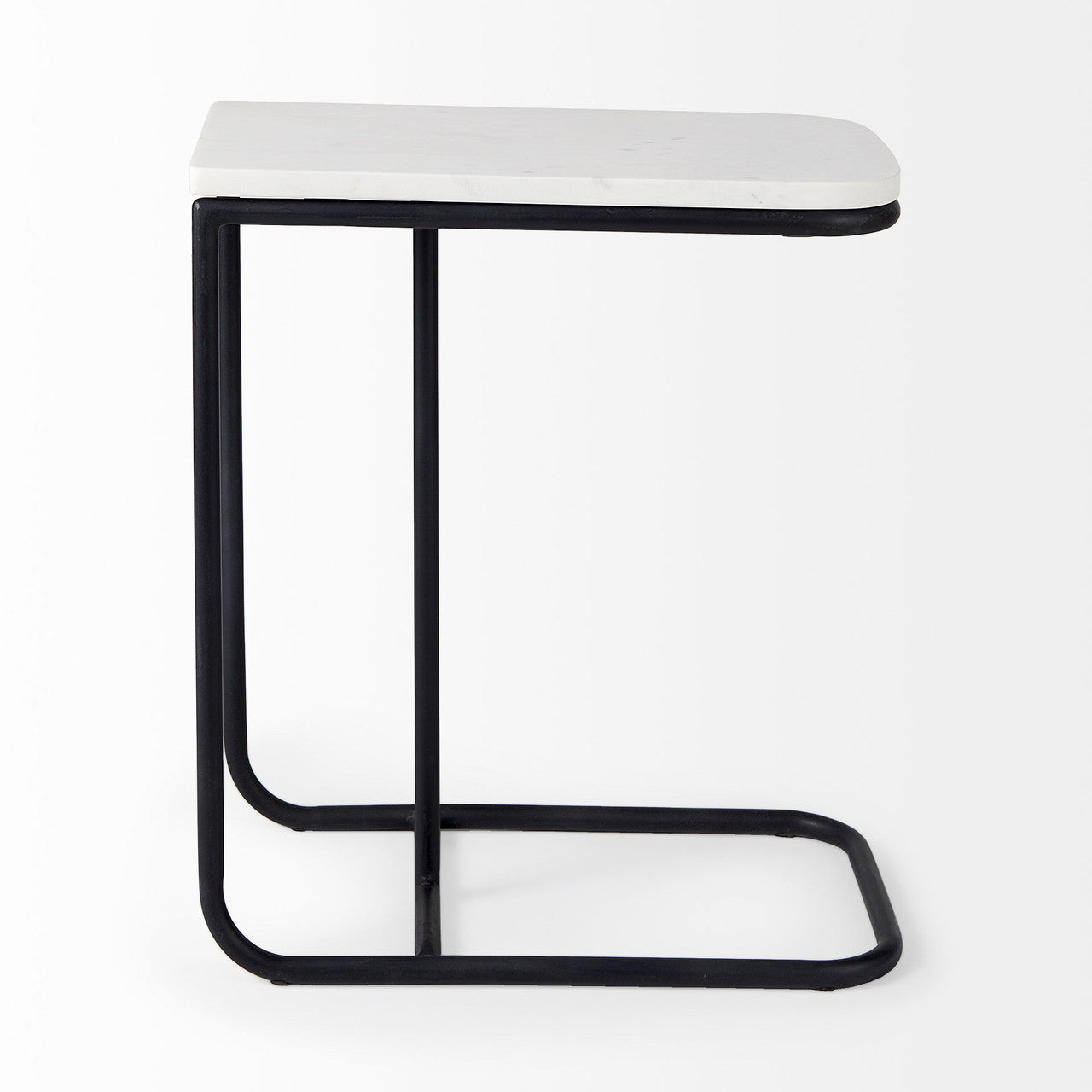 Kyra 12.0L x 20.0W x 23.0H White Marble Top W/Black Iron Frame C-Shaped End and Side Table