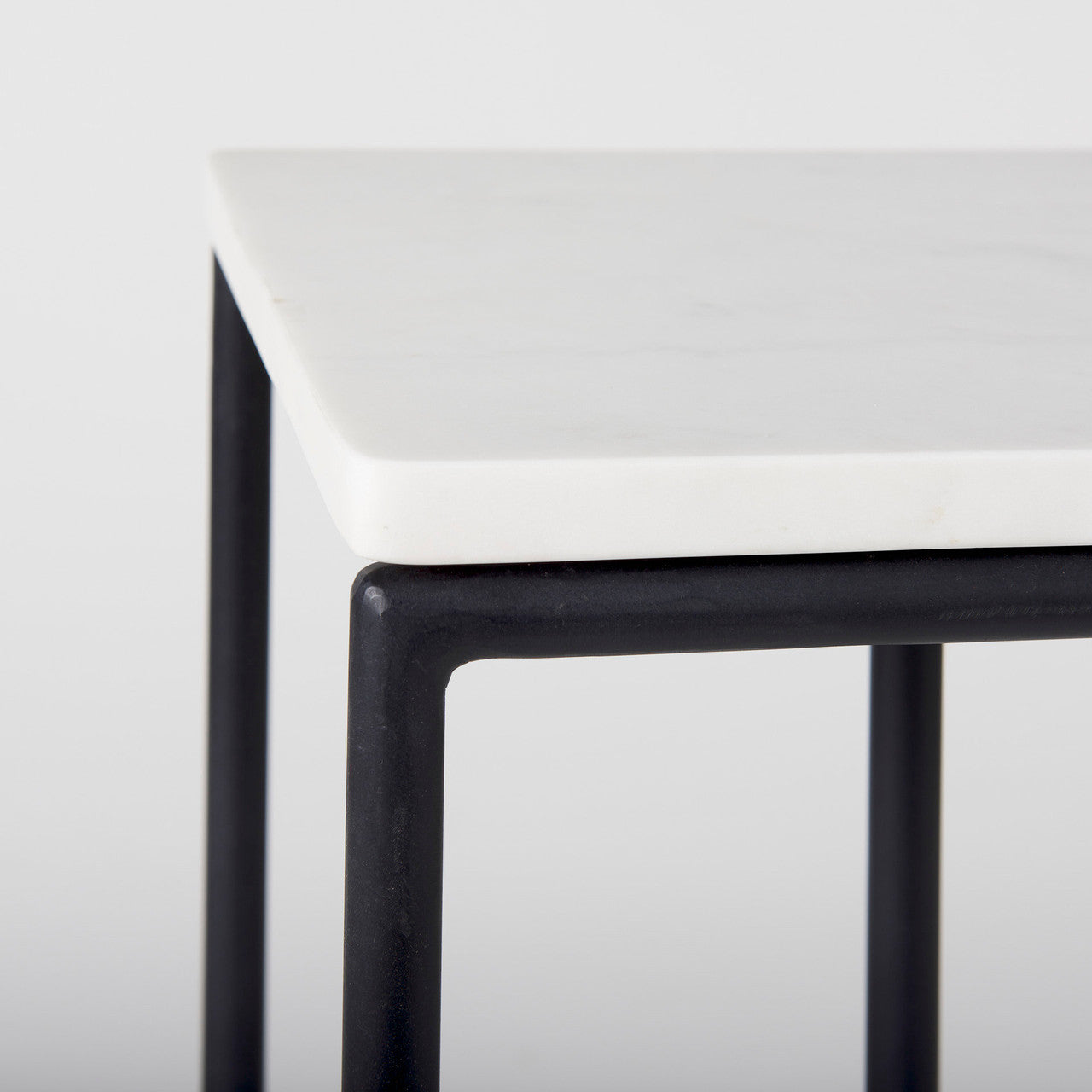 Kyra 12.0L x 20.0W x 23.0H White Marble Top W/Black Iron Frame C-Shaped End and Side Table