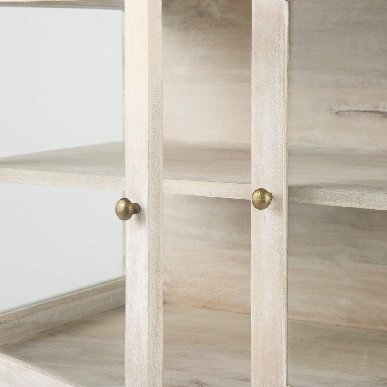 Arelius 36L x 18W x 32H White Wood, Gold Metal Base w/ 2 Glass Doors Accent Cabinet