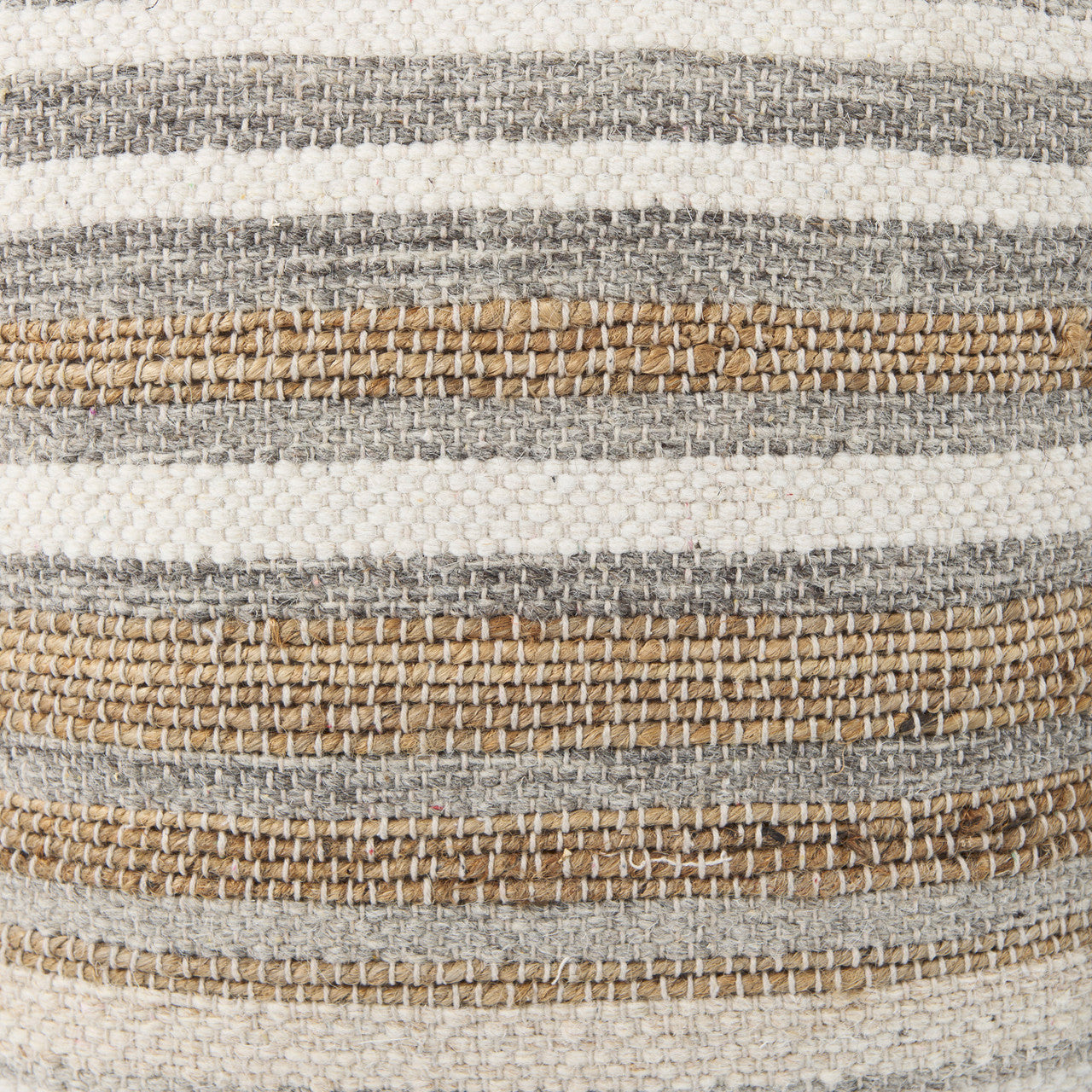 Aahana 16.0L x 16.0W x 16.0H White/Taupe/Gray Striped Hemp and Cotton Pouf