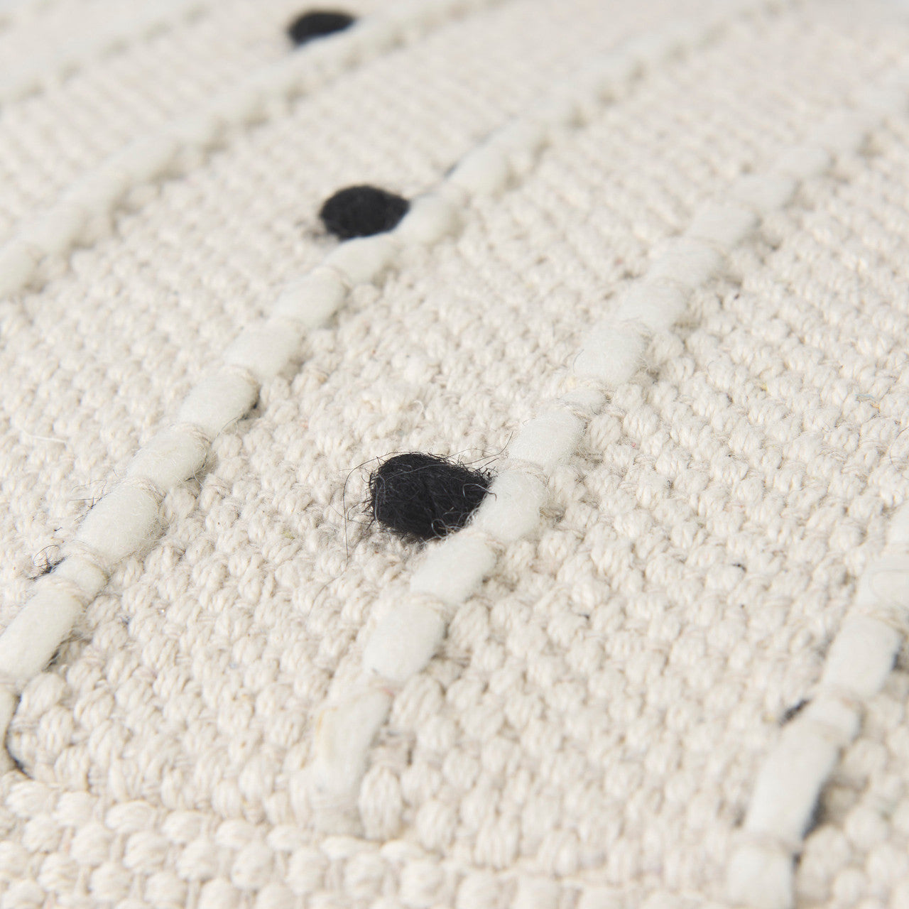 Amaira 16.0L x 16.0W x 16.0H Cream/Black/White patterned Wool and Cotton Pouf