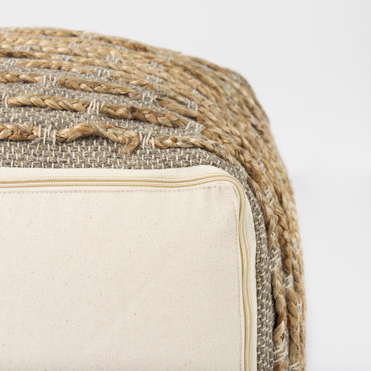 Binita  16.0L x 16.0W x 16.0H  Gray/Brown Hemp Wool and Cotton Pouf
