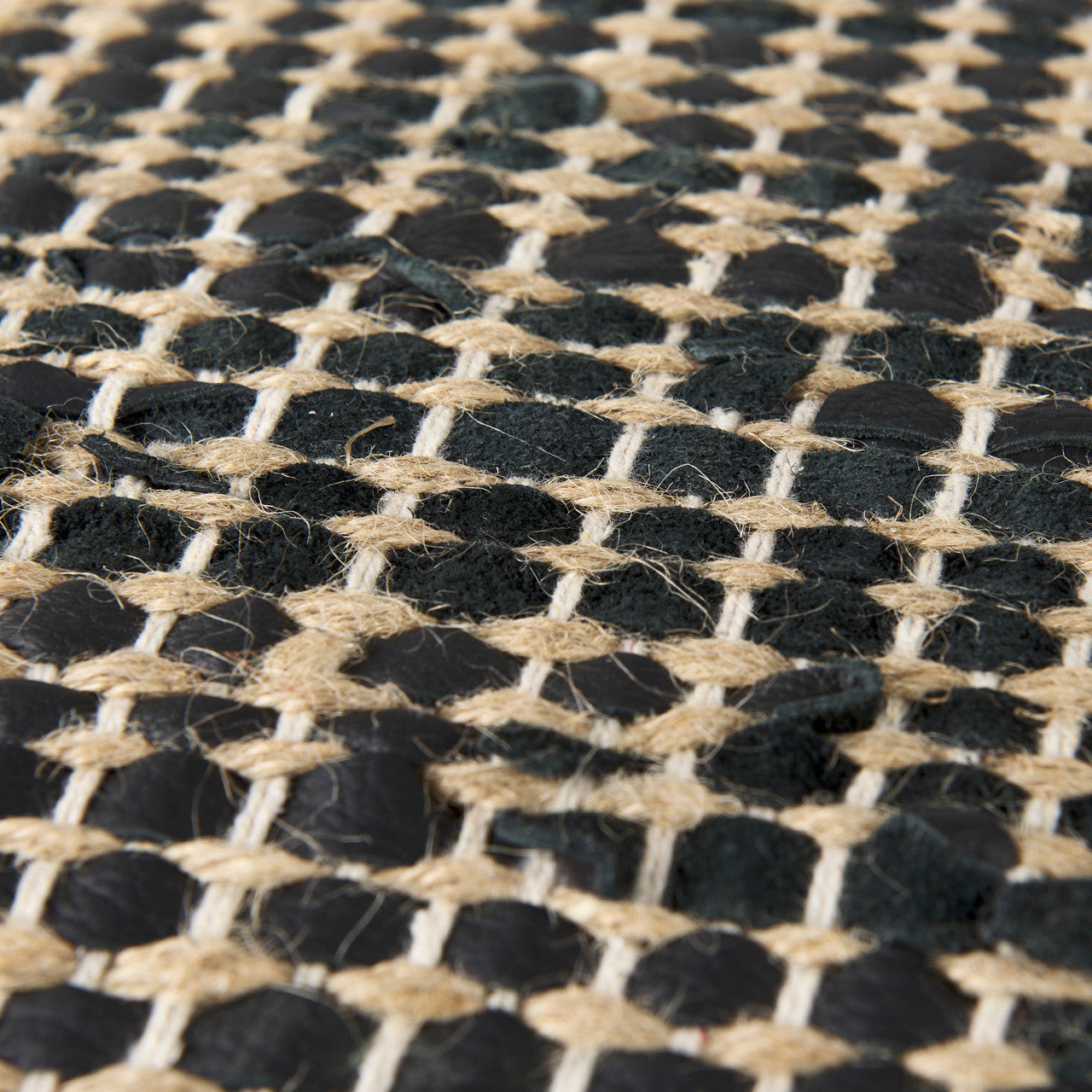 Aalia 16.0L x 16.0W x 16.0H Charcoal Leather and Jute Pouf