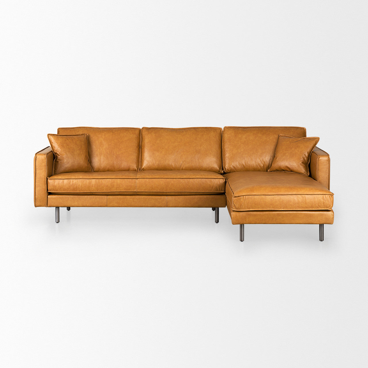 D'Arcy 111"L x 70"D x 33"H Tan Leather Right Chaise Sectional