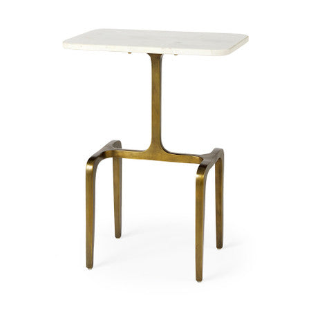 Preston White Marble Top W/Gold Metal Accent Table