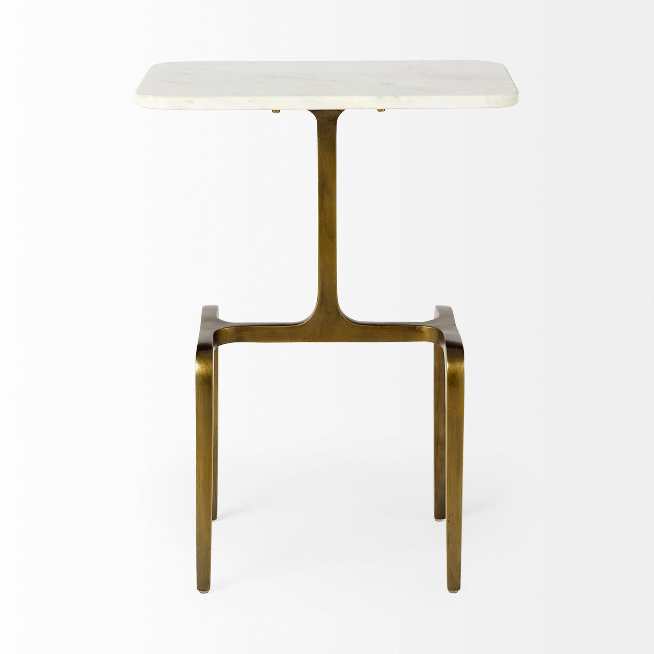 Preston 17.3L x 11.3W x 22.8H White Marble Top W/Gold Metal Accent Table