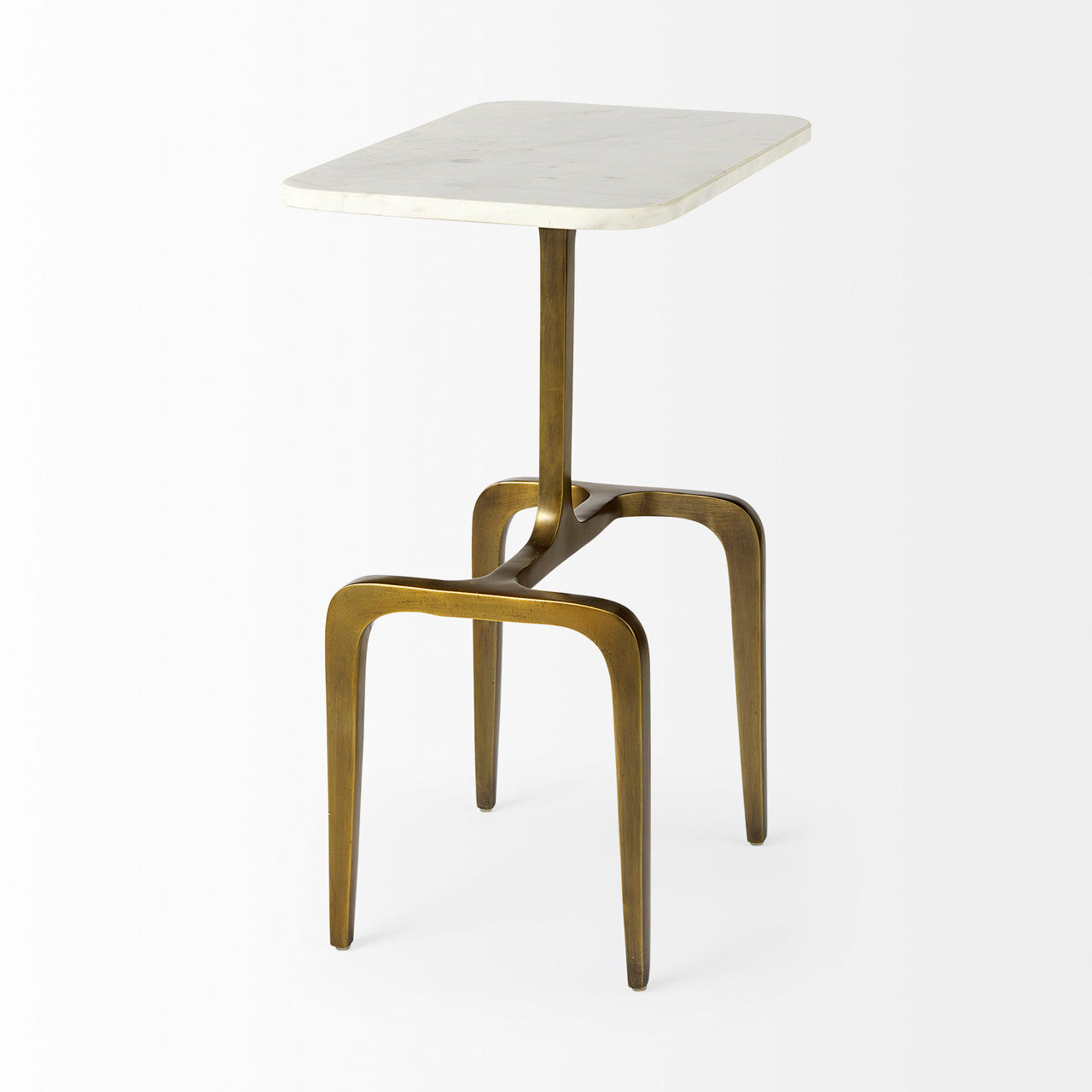 Preston 17.3L x 11.3W x 22.8H White Marble Top W/Gold Metal Accent Table