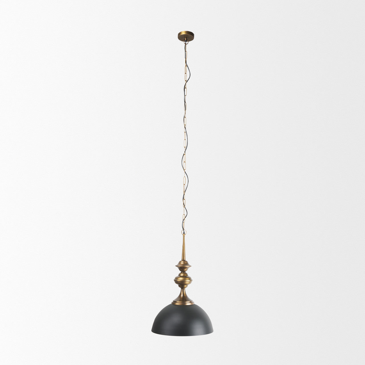 Willson 17.0L x 17.0W x 29.0H Black Iron W/Antique Brass Dome Pendant Light