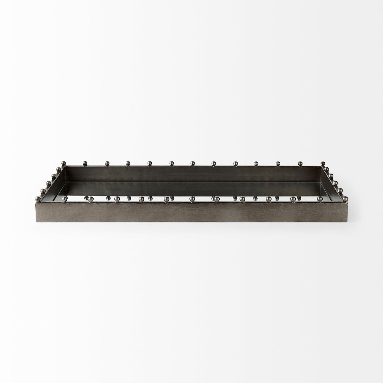 Elio 29.9L x 13.0W x 2.6H Gun Metal Gray Metal W/Studs and Mirrored Bottom Rectangle Tray
