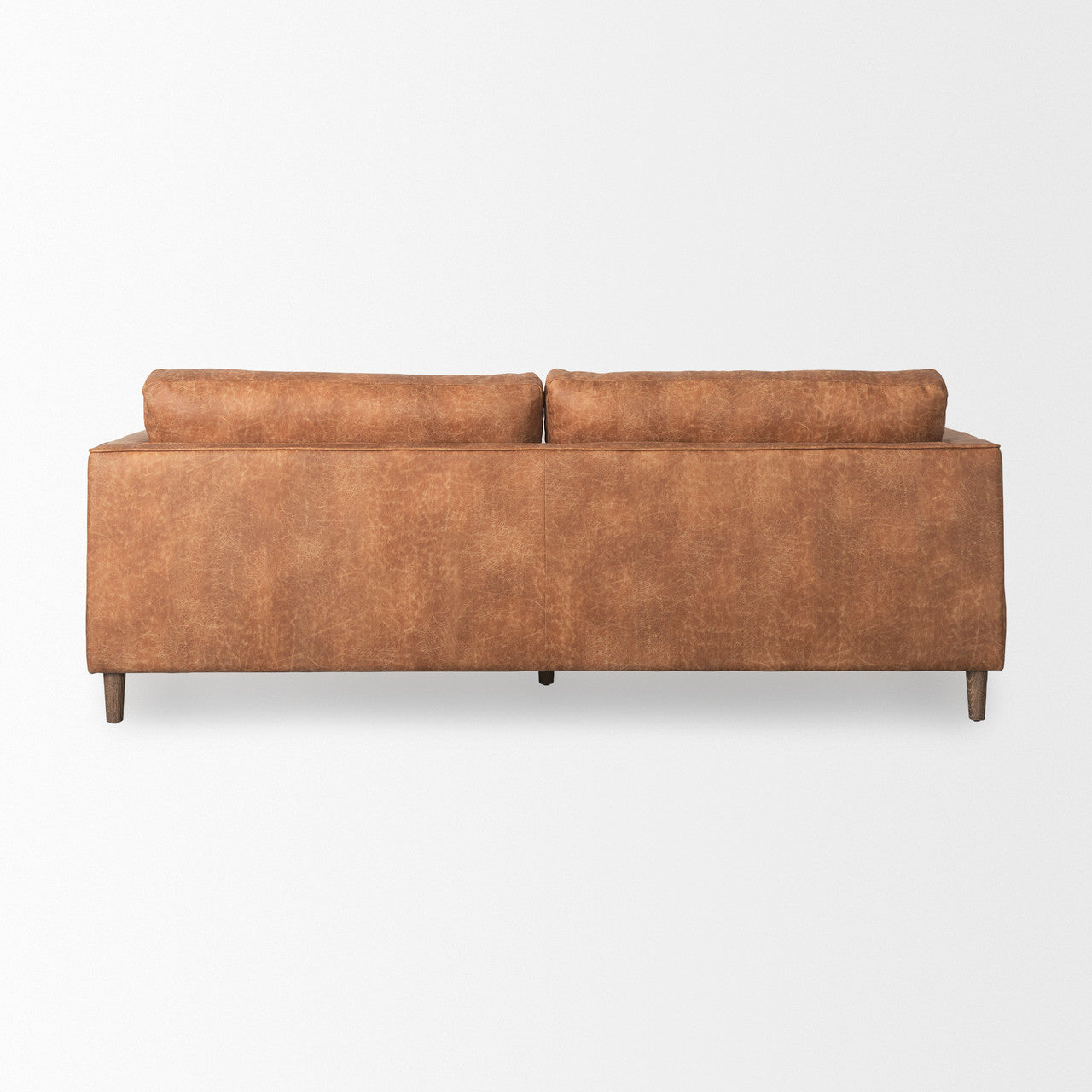 Loretta 88.0L x 36.2W x 33.9H Cognac Brown Faux Leather Three Seater Sofa with Two Bolster Cushions
