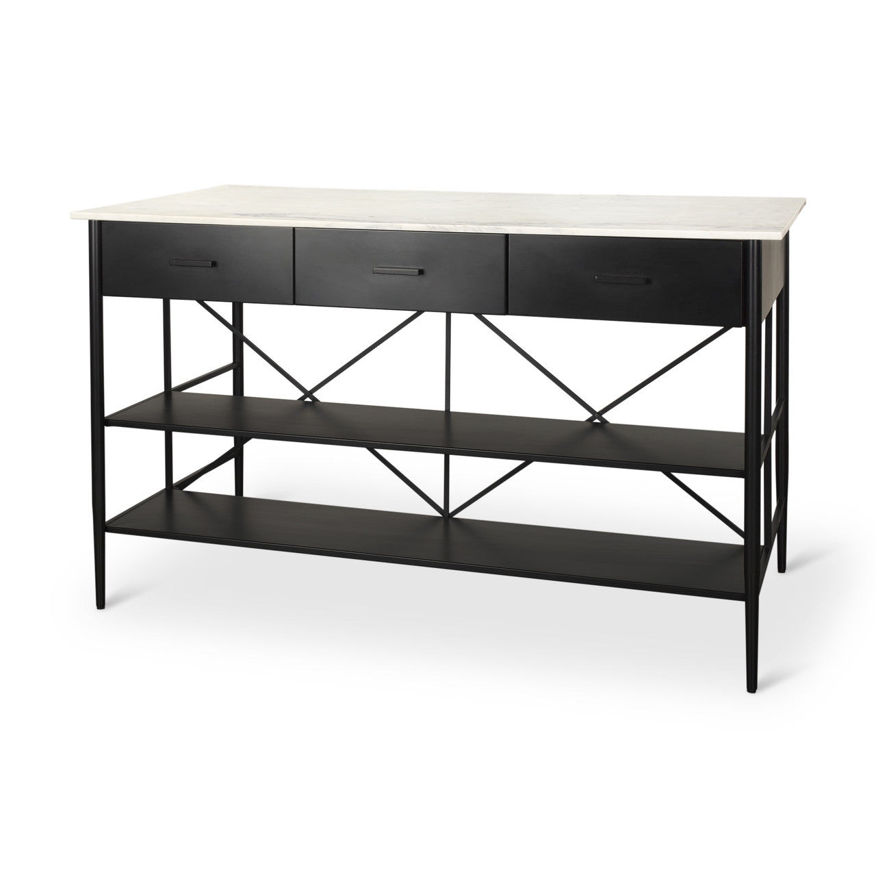 Amika White Marble Top Black Metal Base Kitchen Island