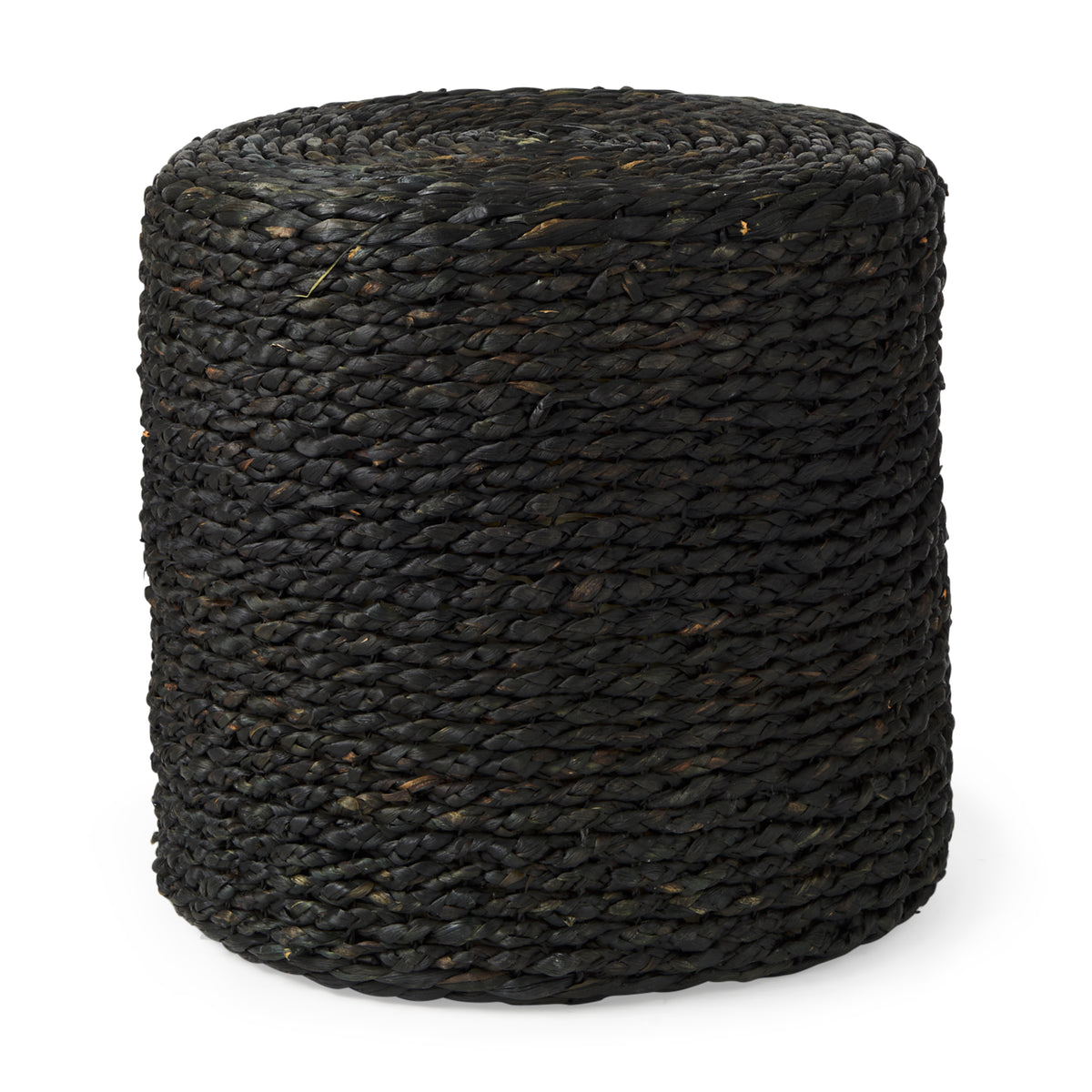 Dina 17.7L x 17.7W x 17.7H Black Cornhusk and Water Hyacinth Round Pouf