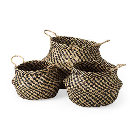 Gaia Set of 3 Light and Dark Brown Cross Patterend Belly Seagrass Basket