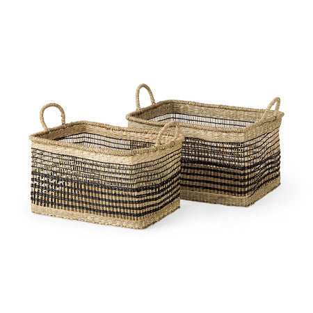 Nia Set of 2 Light Brown Seagrass Rectangular Basket with Handles