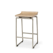 Givens 14.0L x 15.8W x 25.8H Brown Wood W/Silver Metal Frame Counterstool