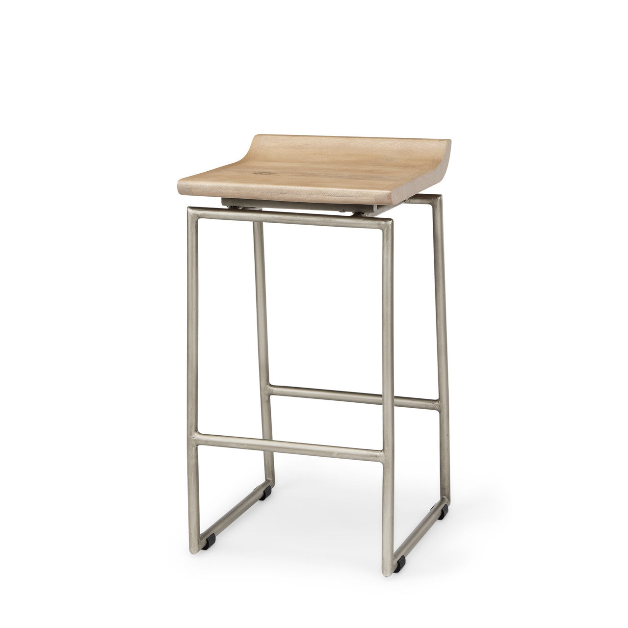Givens 14.0L x 15.8W x 25.8H Brown Wood W/Silver Metal Frame Counterstool