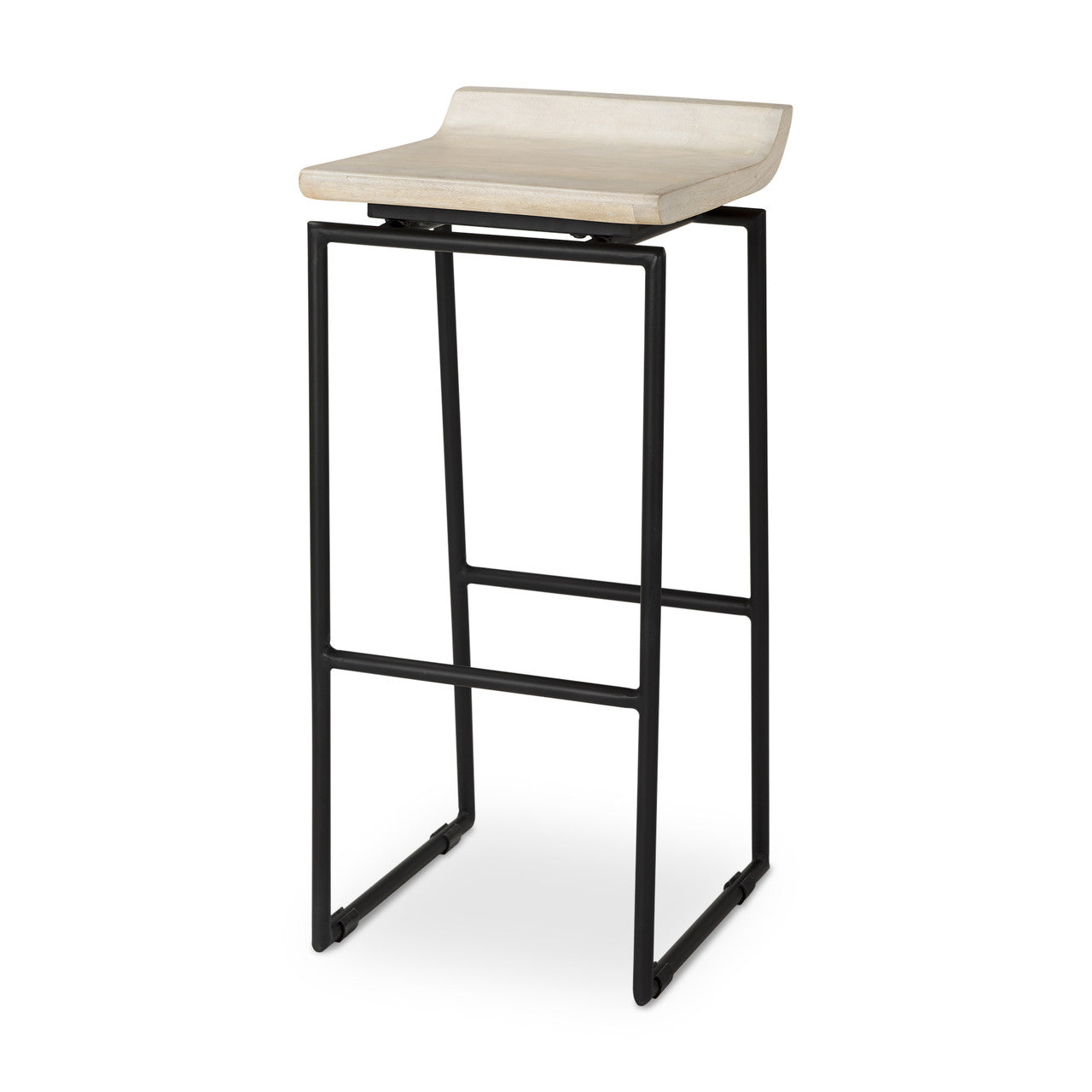 Givens 14.0L x 15.8W x 31.8H Natural Wood W/Black Metal Frame Bar Stool