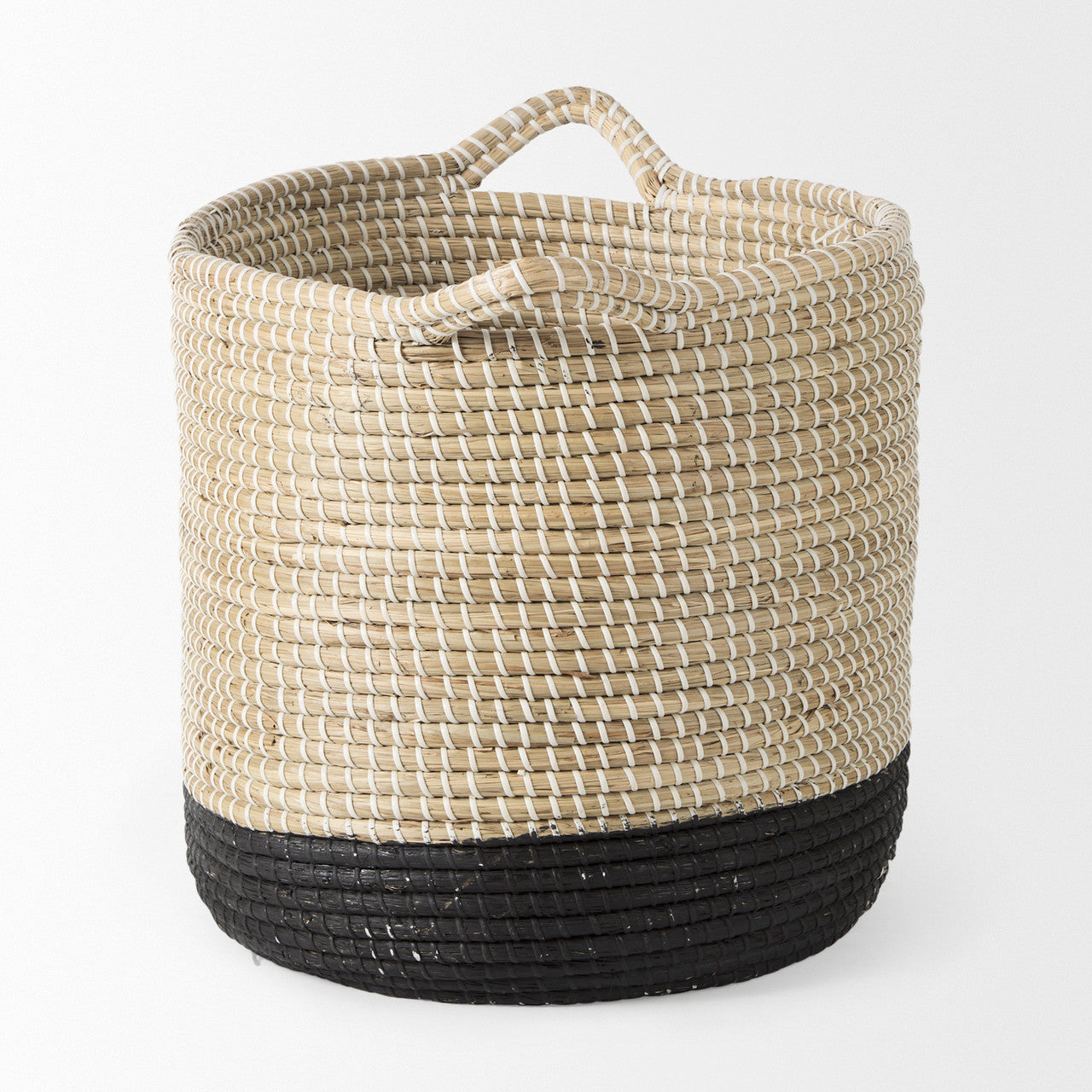 Maddie 13.8L x 13.8W X 15.0H (Set of 3) Light Brown W/Black Dipped Seagrass Round Basket W/ Handle