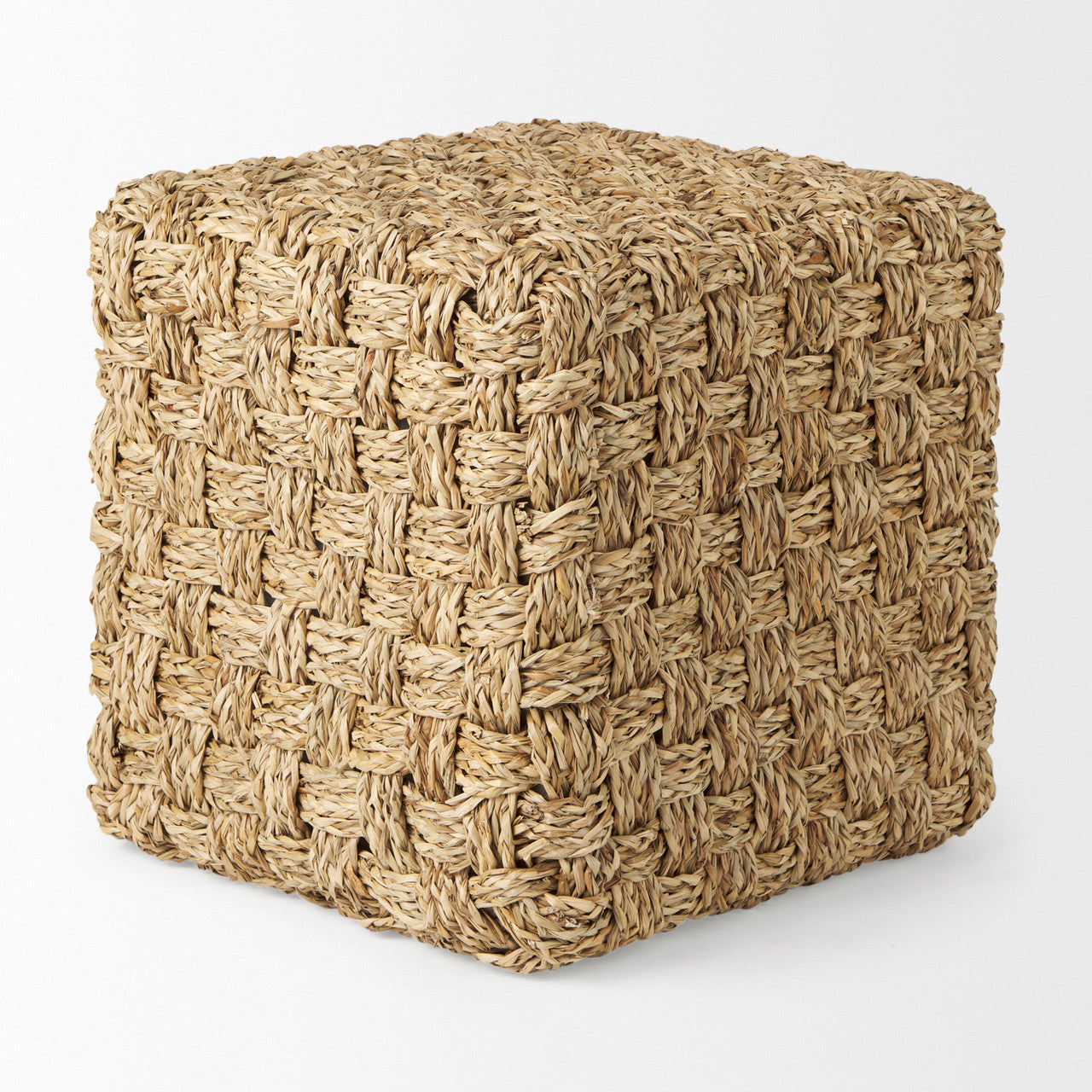 Adele  17.7L x 17.7W x 17.7H Medium Brown Seagrass Woven Square Pouf