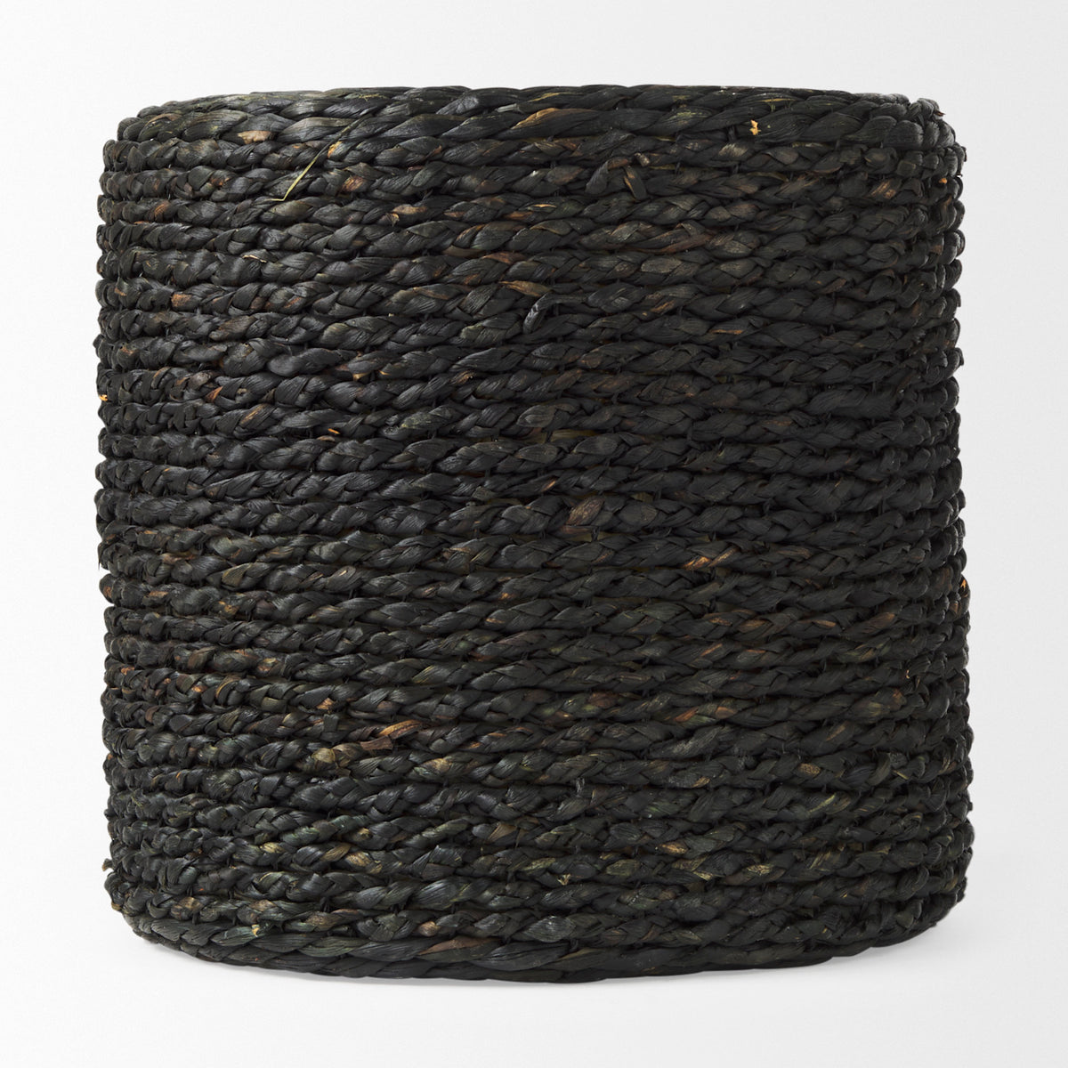 Dina 17.7L x 17.7W x 17.7H Black Cornhusk and Water Hyacinth Round Pouf