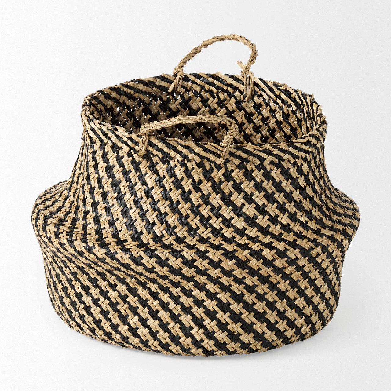 Gaia  17.7L x 17.7W x 20.5H Set of 3 Light and Dark Brown Cross Patterend Belly Seagrass Basket