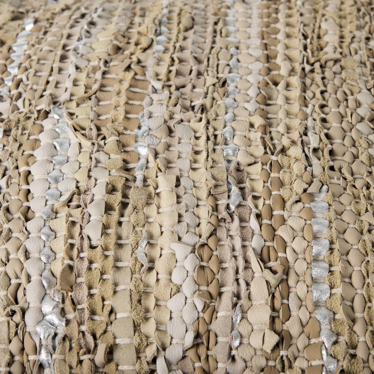 Aadhya 16.0L x 16.0W x 16.0H Taupe/Silver Leather and Cotton Pouf