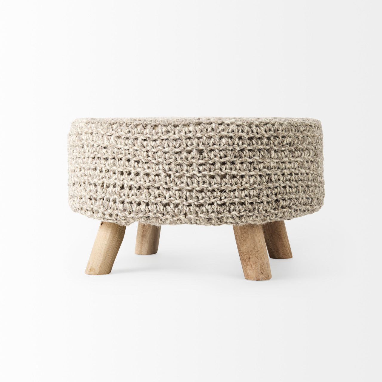 Bina  24.0L x 24.0W x 14.0H Light Gray 4 Legged Wool Stool
