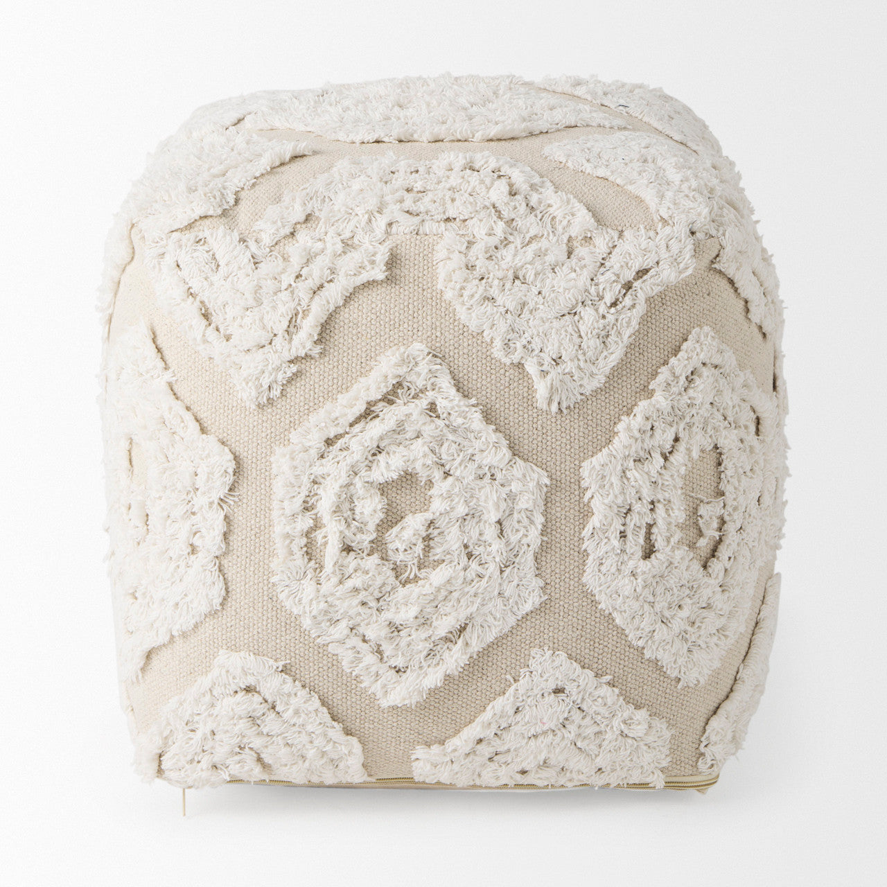 Ekanta 16.0L x 16.0W x 16.0H  Cream/Beige Patterned Cotton Pouf