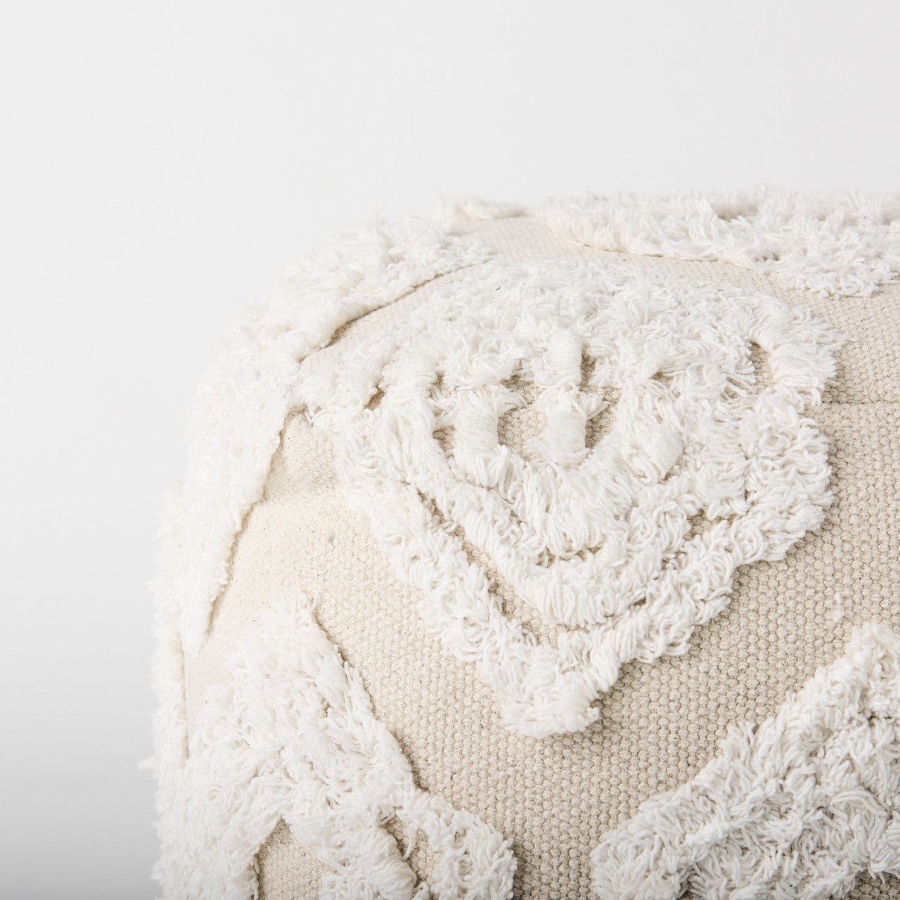 Ekanta 16.0L x 16.0W x 16.0H  Cream/Beige Patterned Cotton Pouf