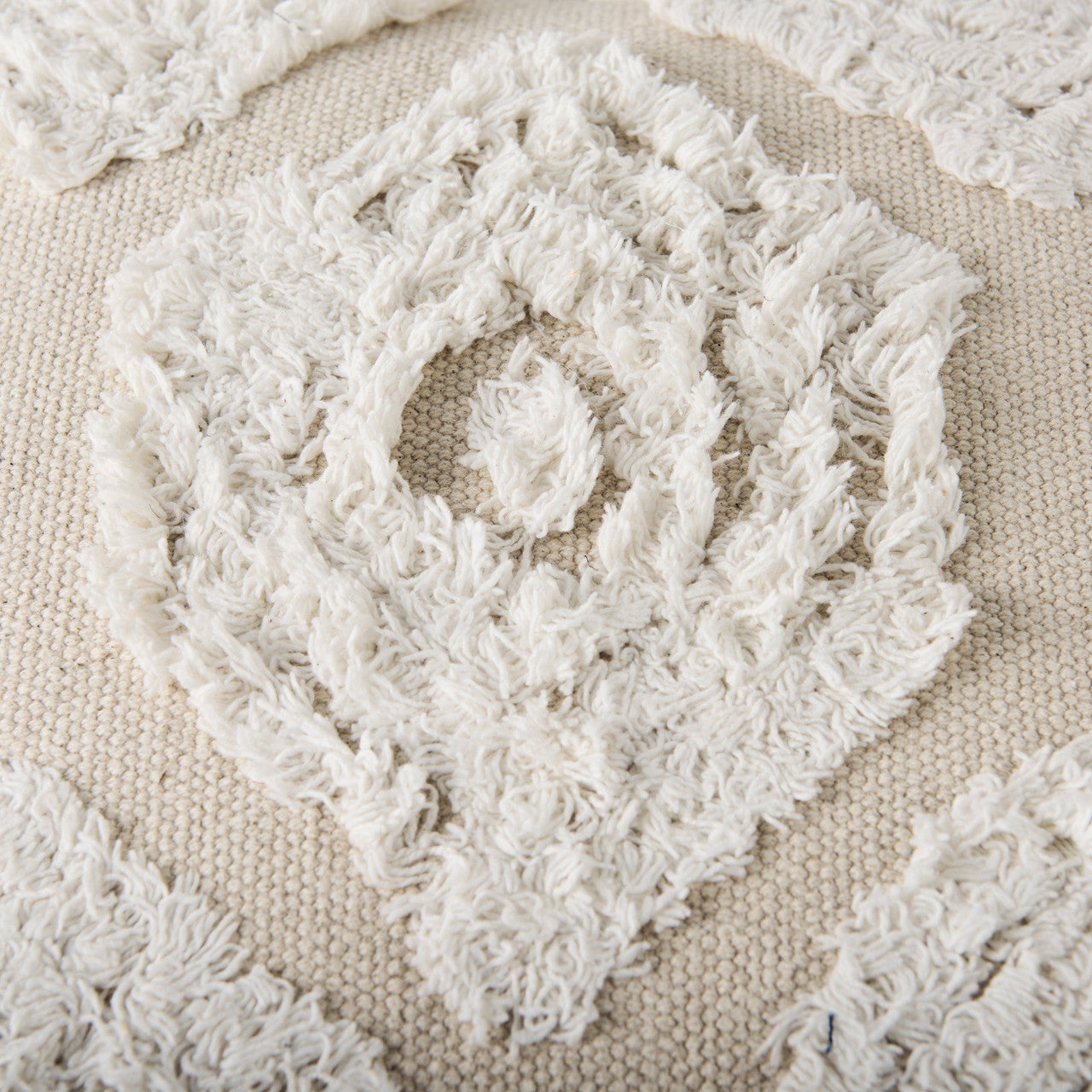 Ekanta 16.0L x 16.0W x 16.0H  Cream/Beige Patterned Cotton Pouf