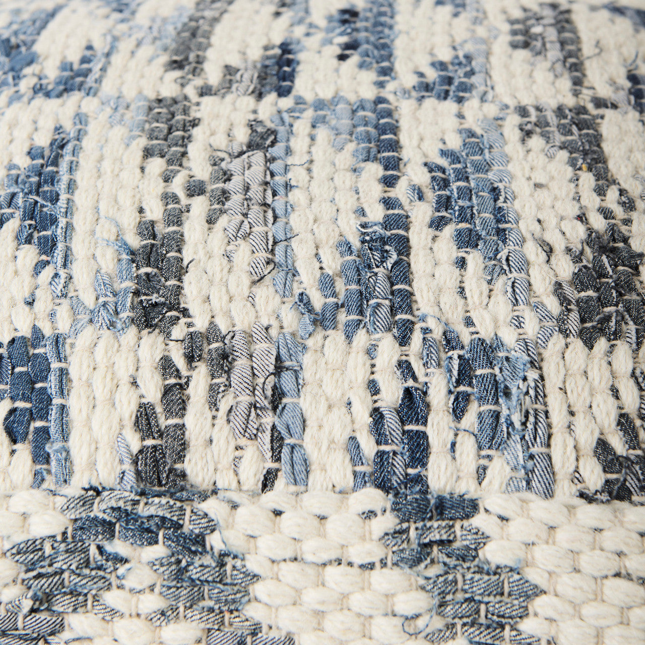 Eshana 16.0L x 16.0W x 16.0H Cream Wool and Denim Patterned Pouf