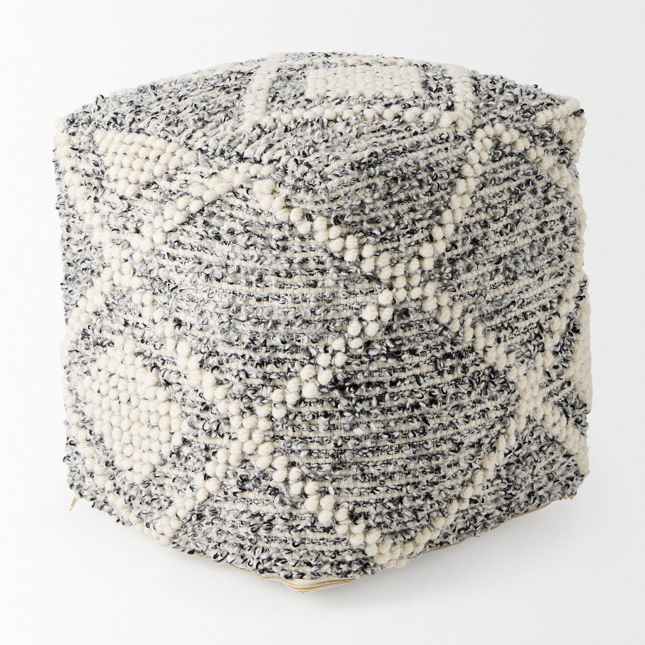 Ekiya  16.0L x 16.0W x 16.0H Black/White Yarn and Wool Patterened Pouf