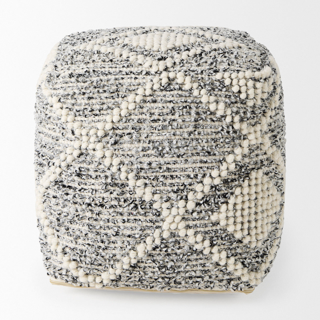 Ekiya  16.0L x 16.0W x 16.0H Black/White Yarn and Wool Patterened Pouf