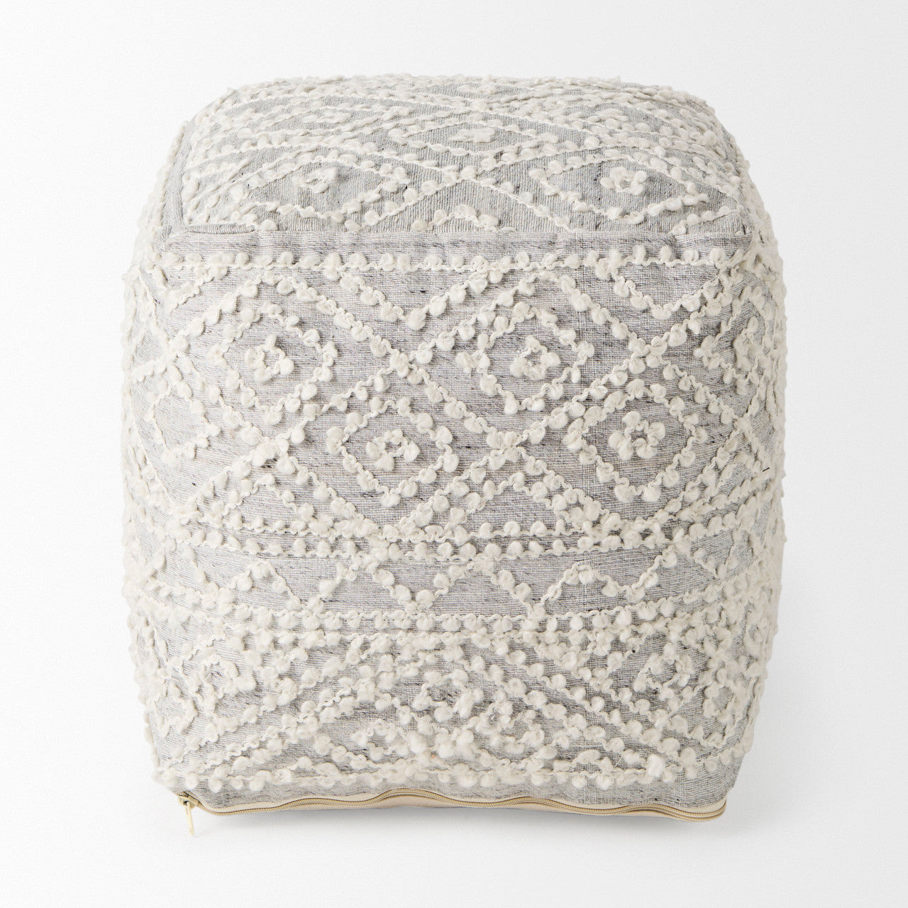 Farida 6.0L x 16.0W x 16.0H Light Gray Wool and Polyester Patterned Pouf