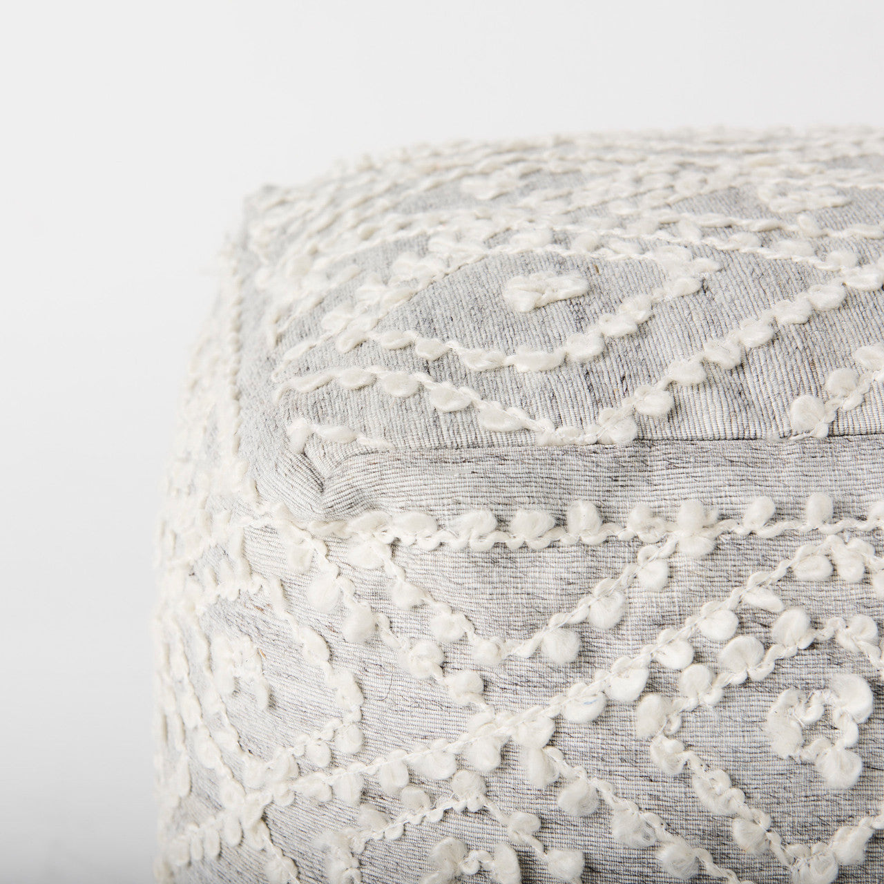 Farida 6.0L x 16.0W x 16.0H Light Gray Wool and Polyester Patterned Pouf