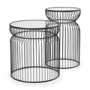 Shani Set of 2 Round, Black Metal w/ Glass, Accent Tables