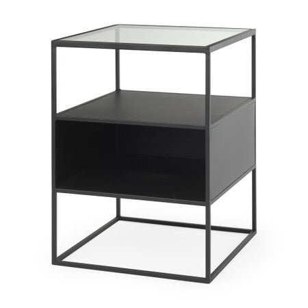 Samson Side Table Matte Black Metal and Glass