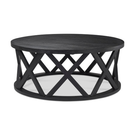 Forsey Black Solid Wood Round Coffee Table