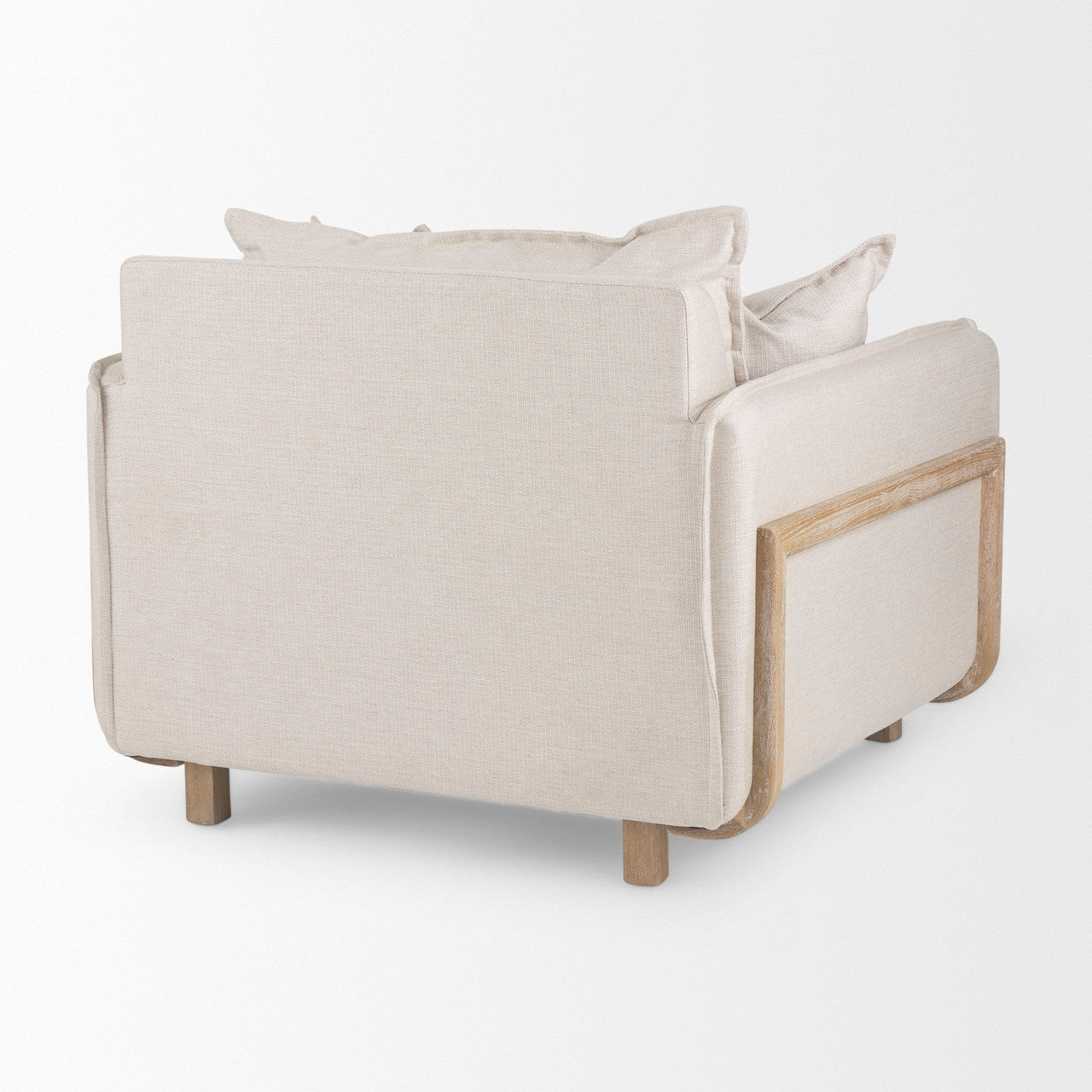 Roy II Beige Upholstered and Brown Wood Frame Arm Chair