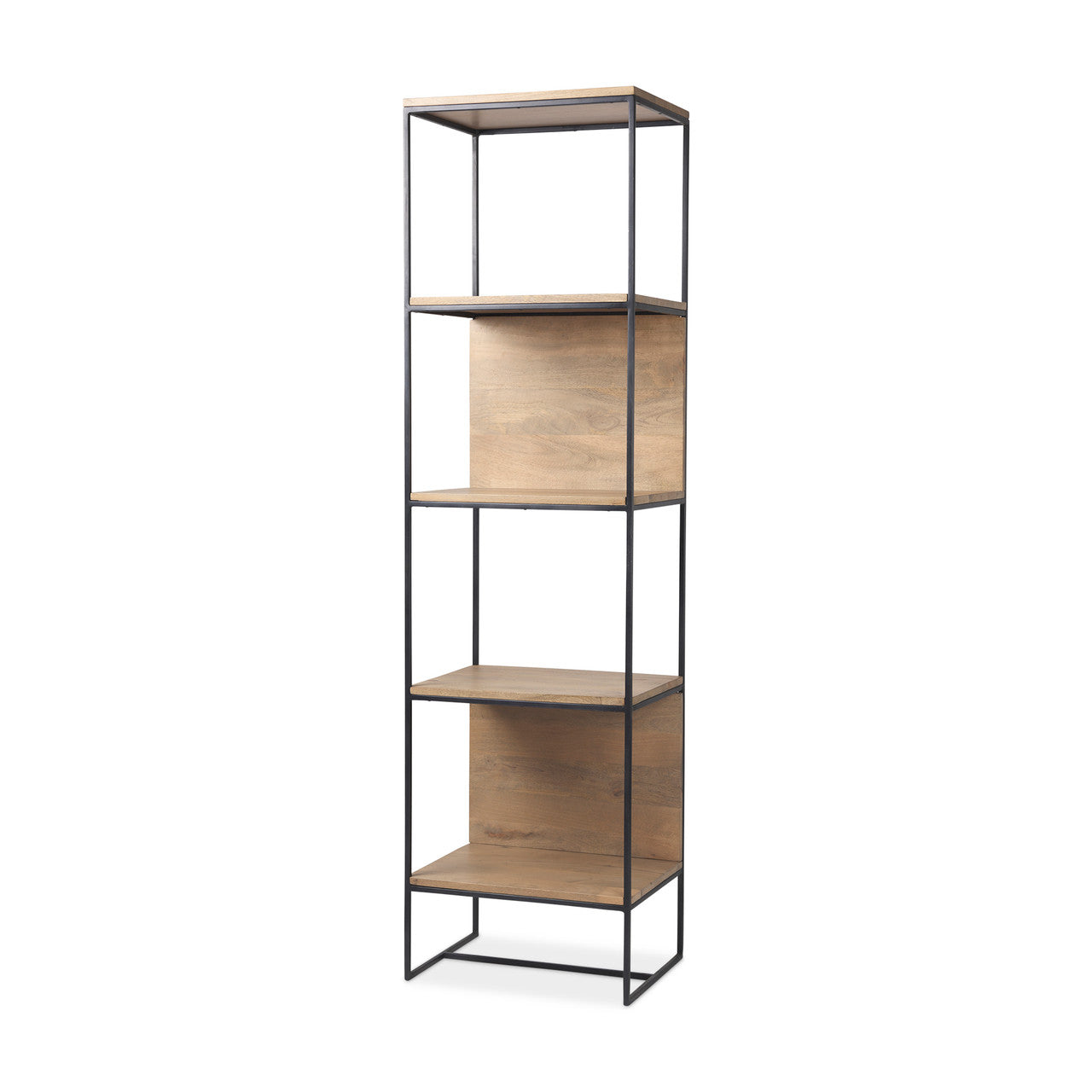 Morris 19.75 L x 15.0W x 72.5H Beige Wood W/Black Metal Frame 4-Tier Shelving Unit